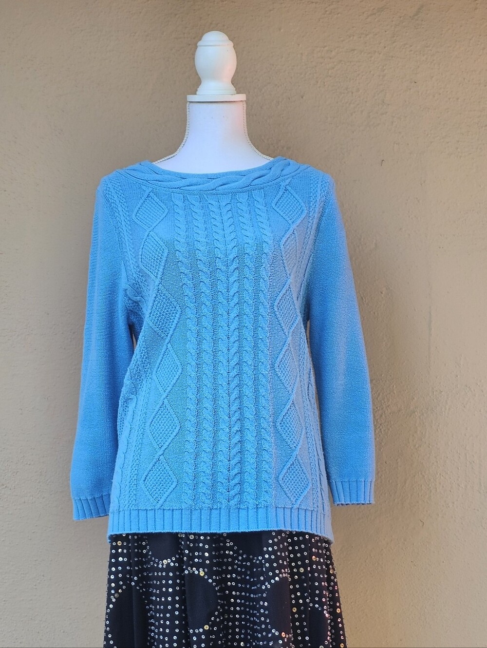 Lands End Electric Blue Cable Knit Sweater Sz M